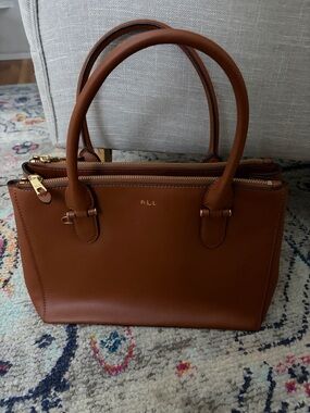Brown Leather Satchel with Double Top Handles